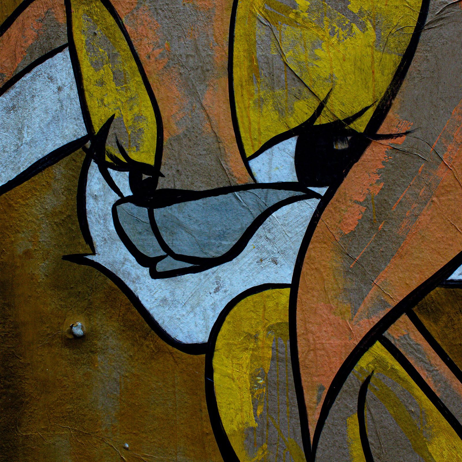 Street art-inspired acrylic painting of a female fox figure, created as a large-scale cutout on paper, a paste-up style work. Faye Reverie by Dared, Woman Portrait Gallery.
